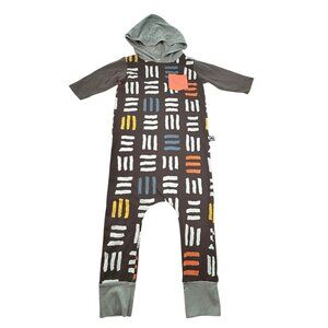 Rags Hooded Romper Black Abstract Pattern Toddler Size 5/6 Dropped Crotch Style